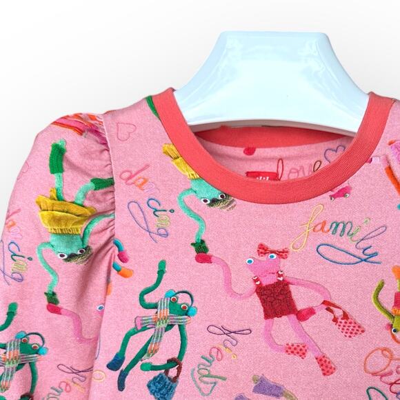 Oilily Organic Cotton Puff Sleeve Dress and Tights Size 104 (4 Years) Pink Multi - Picture 5 of 16